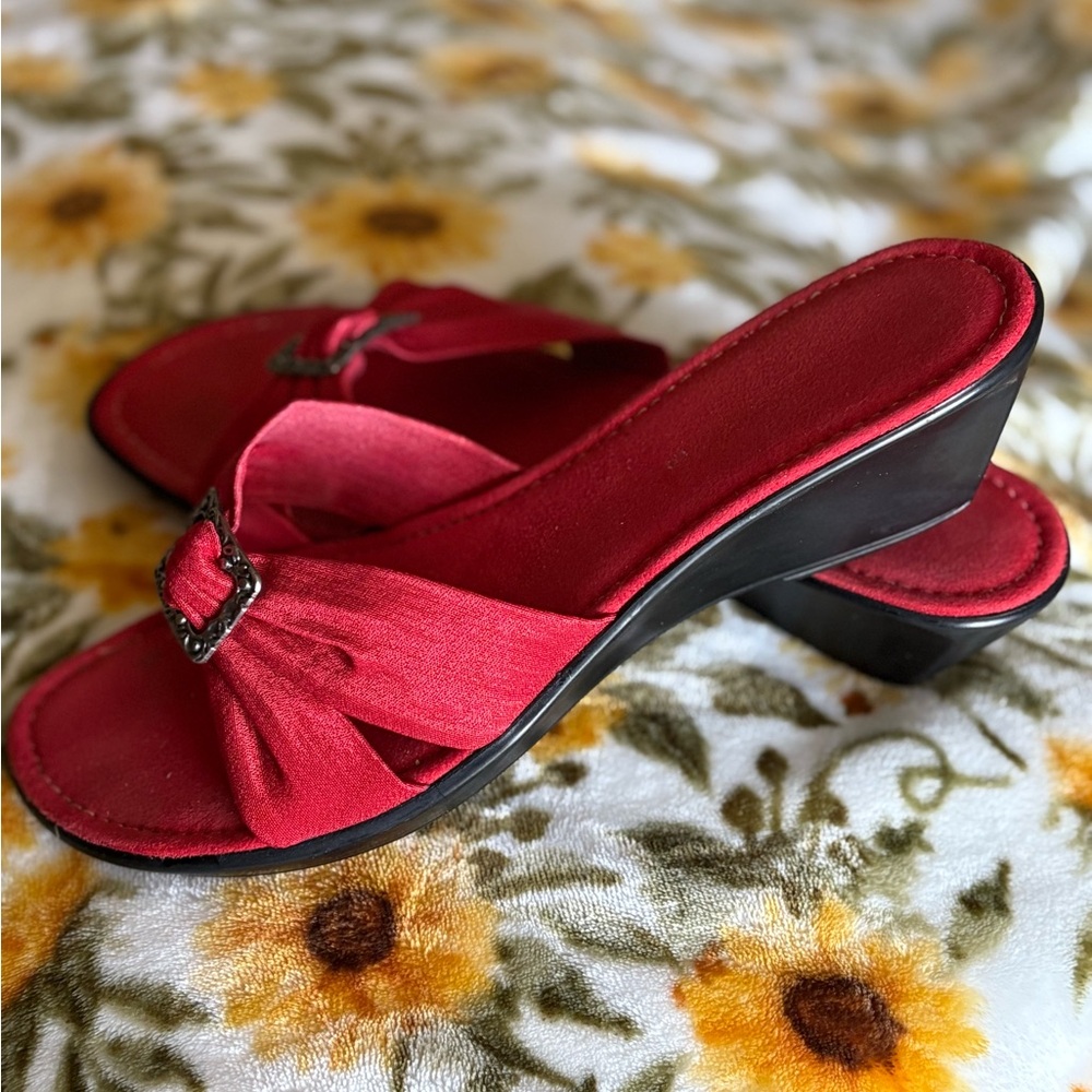 Kim Rogers Red “Joyce” Slide wedge.